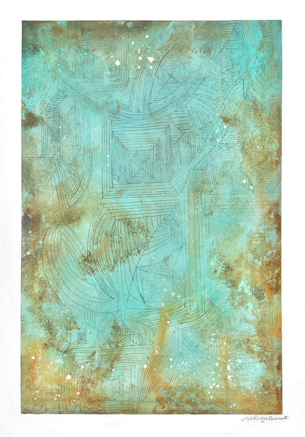 Green and Rust Effect Geometric Artwork