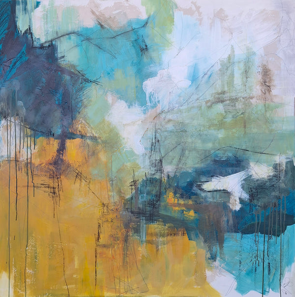 Abstract art in blue green and yellow - Studio 2 Art & Design