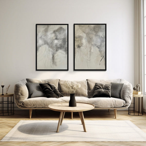 Abstract diptych in black and white with black frame - Studio 2 Art & Design