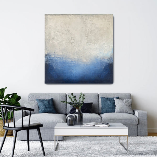 Abstract painting in white and blue - Studio 2 Art & Design