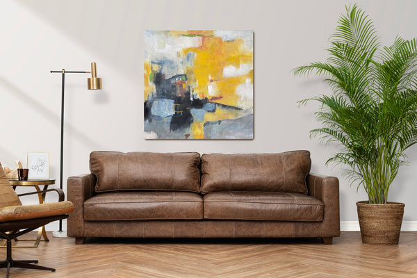 Abstract painting in yellow and blue - Studio 2 Art & Design