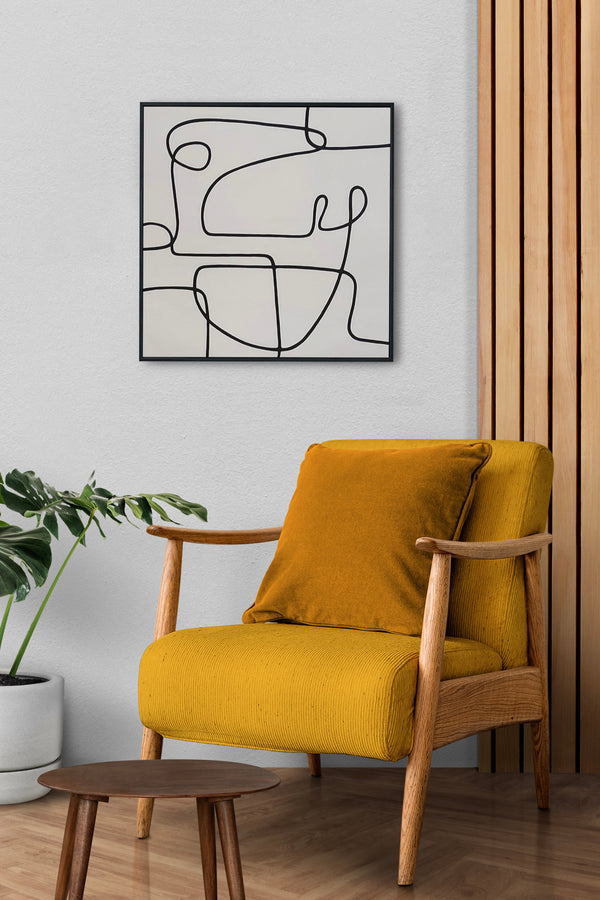 Abstract painting with black lines and black frame on wall - Studio 2 Art & Design