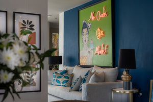 Bespoke art on blue wall - Studio 2 Art & Design
