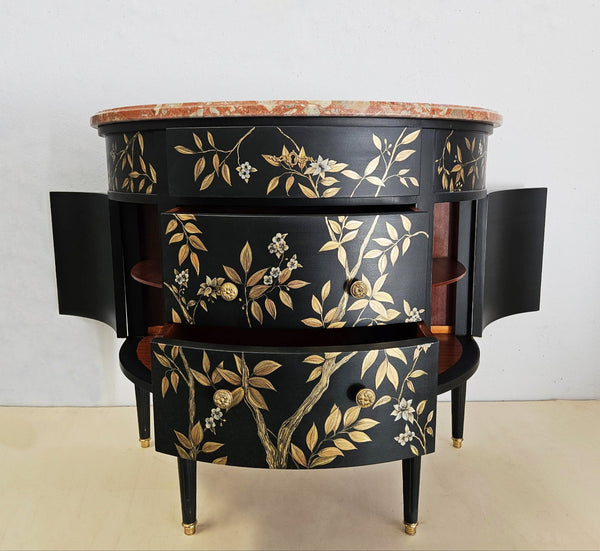 Black dresser handpainted with golden flowers and leaves - Studio 2 Art & Design