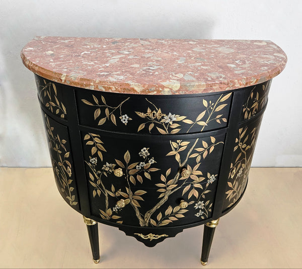 Black dresser with golden leaves and marble top - Studio 2 Art & Design