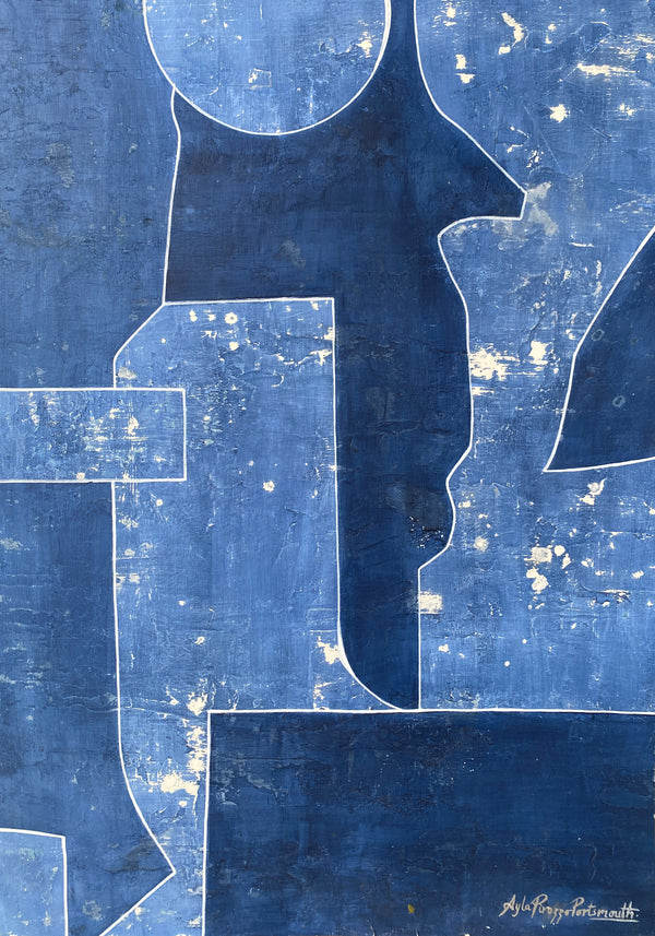 Blue abstract artwork with white lines - Studio 2 Art & Design