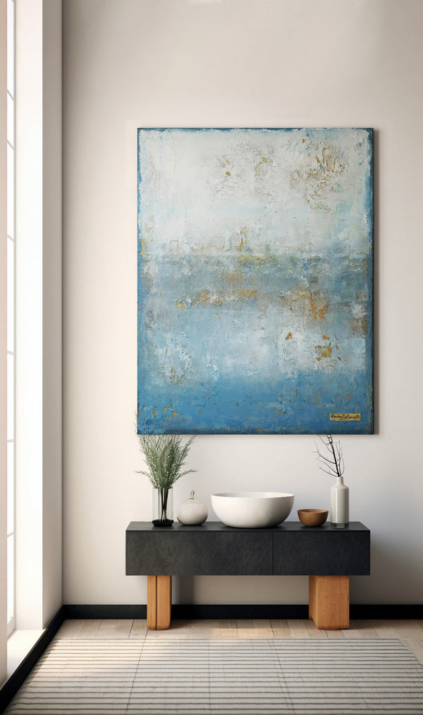 Blue and white textured artwork - Studio 2 Art & Design