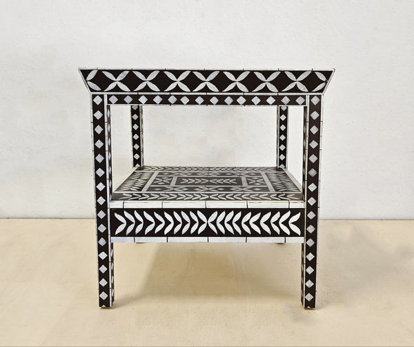 Hand painted side table with black and white details - Studio 2 Art & Design