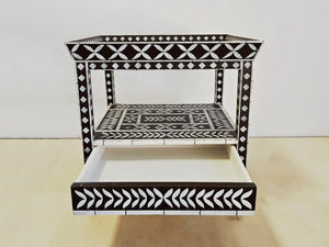 Hand painted side table black and white details - Studio 2 Art & Design
