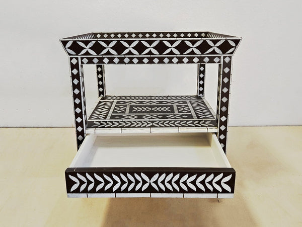 Hand painted side table black and white details - Studio 2 Art & Design