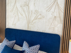 Mural on wall behind blue headboard - Studio 2 Art & Design