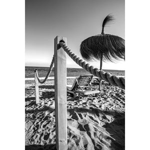 Photo of beach with parasol in black and white - Studio 2 Art & Design