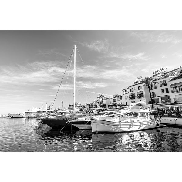 Photo of port Puerto Banus in Marbella in black and white- Studio 2 Art & Design