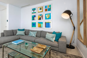 Set of 9 abstract paintings on wall - Studio 2 Art & Design