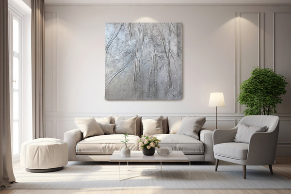Silver leaf abstract artwork in living room - Studio 2 Art & Design