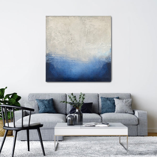 Square abstract in textured white and blue - Studio 2 Art & Design