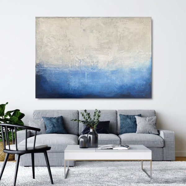 White and blue textured abstract artwork - Studio 2 Art & Design