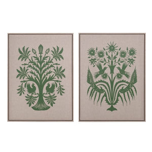 Diptych of green plants and birds - Studio 2 Art & Design
