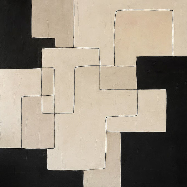 Pintura abstracta en negro y beige
