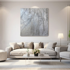 Silver leaf abstract artwork in living room - Studio 2 Art & Design