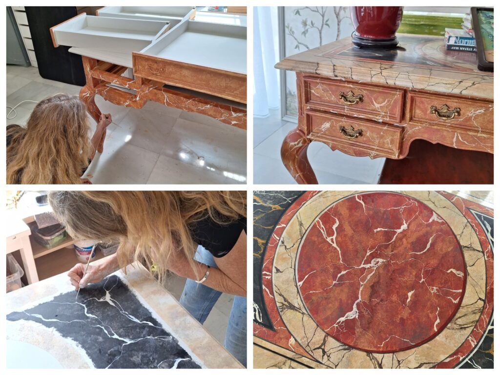 Hand-painted marble effect on vintage console - Studio 2 Art & Design