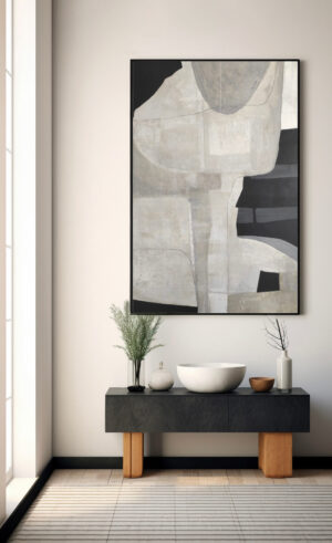 Black and white minimal abstract painting in hallway - Studio 2 Art & Design