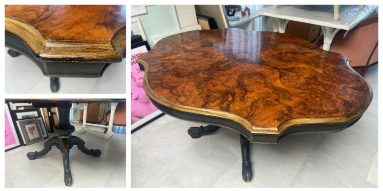 Re-furbished antique dining table with gold leaf details - Studio 2 Art & Design